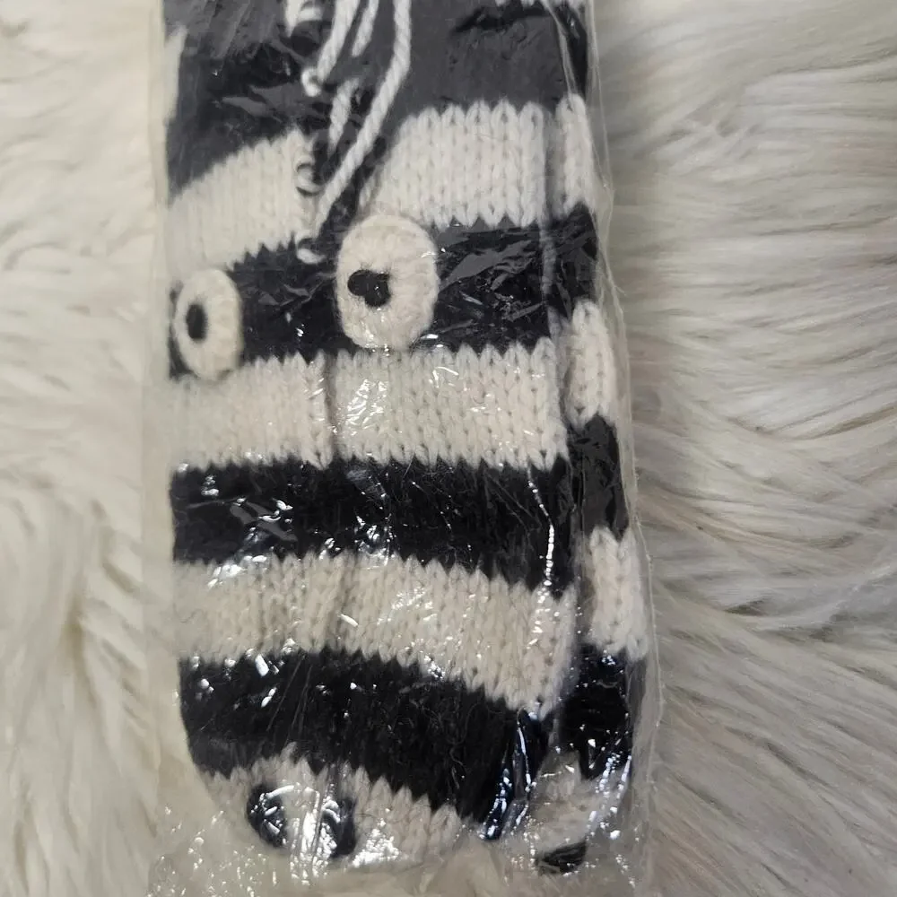 dELiA*s Vintage Wool Zebra Mittens Black White Striped Knit Gloves Girls/Women